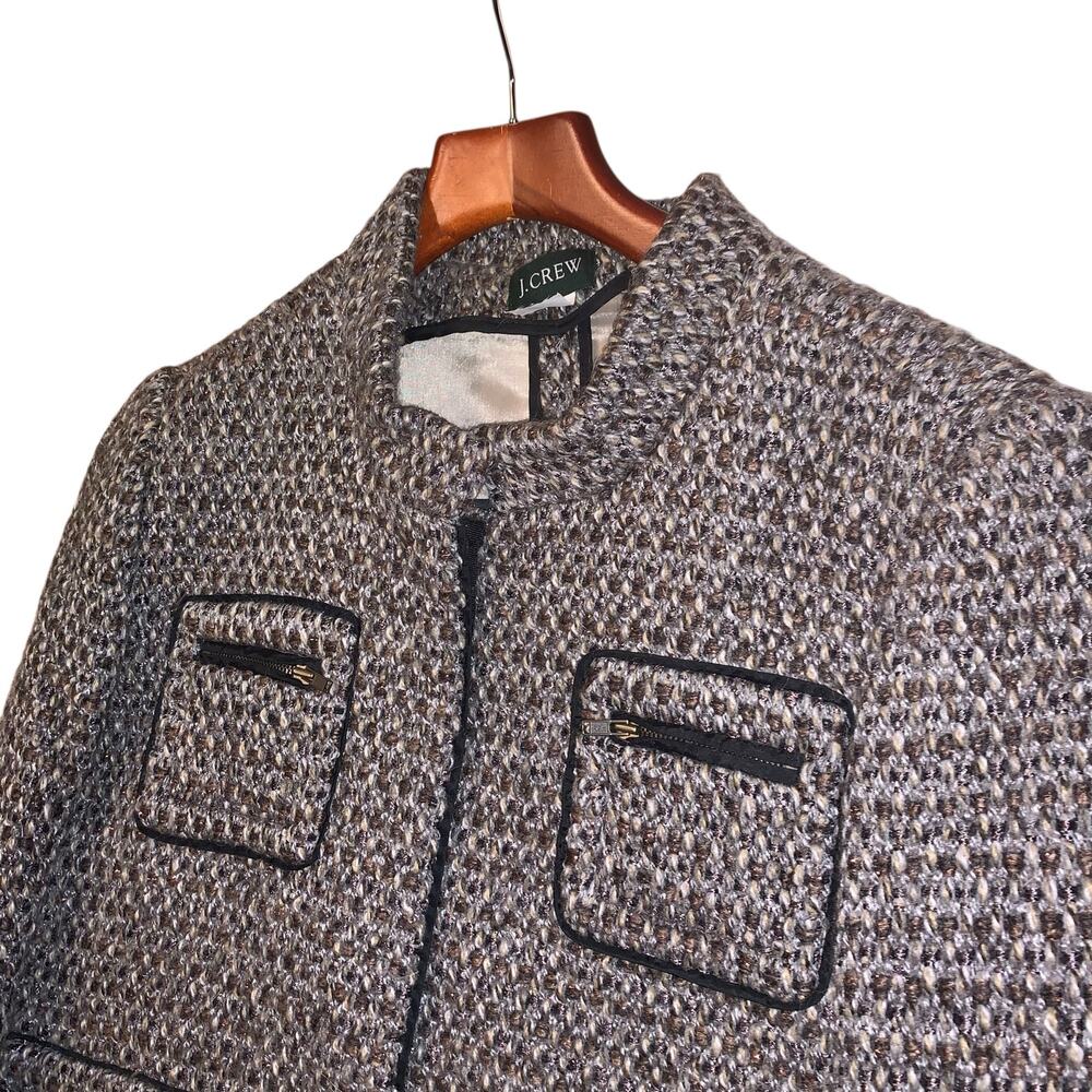 J.Crew Wool Blend Tweed Jacket | Size 10 | Brown Black Metallic | 4-Pocket Zip - Picture 2 of 8